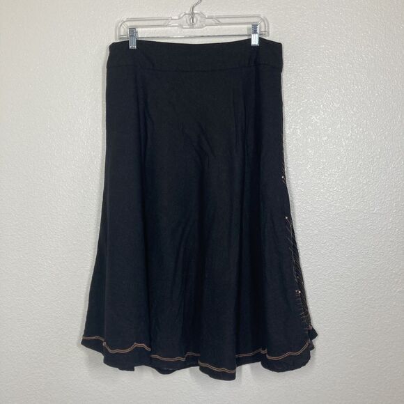Carole Little Skirt Womens 14 Black Linen Rayon Midi Sequin Embroidered Lined - Picture 9 of 14